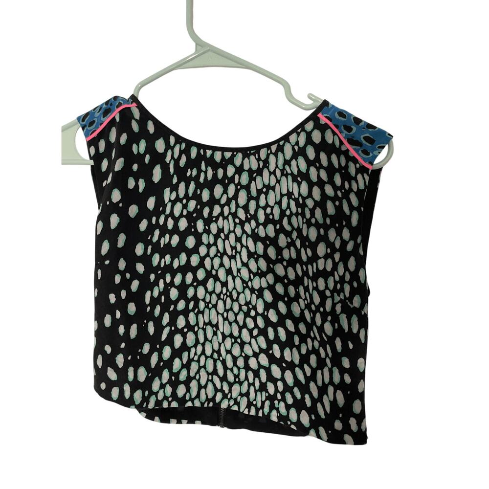 Elizabeth & James XXS Silk Retro Cropped Dalmation Print Blouse
